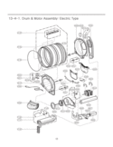 Drum & Motor Assembly Diagram and Parts List for DLEX3875V  LG Dryer