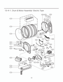 Drum & Motor Assembly Diagram and Parts List for DLEX3875W ABWEEUS LG Dryer