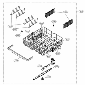 Top Rack Assembly Diagram and Parts List for 14673 ASTESEU LG Dishwasher