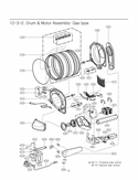 Drum & Motor Assembly Diagram and Parts List for DLG2526W ABWEEUS LG Dryer