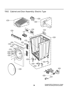 Cabinet And Door Assembly Diagram and Parts List for DLEX5500W ABWEUUS LG Dryer