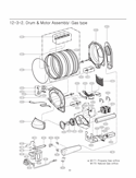 Drum & Motor Assembly Diagram and Parts List for DLG2141W ABWEEUS LG Dryer