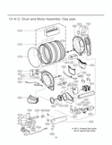 Drum and Motor Assembly Diagram and Parts List for DLGX3361R ACREEUS LG Dryer