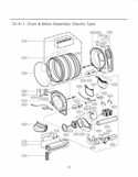 Drum & Motor Assembly Diagram and Parts List for DLEX3360V ASSEEUS LG Dryer