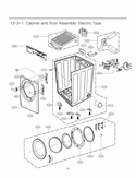 Cabinet and Door Assembly Diagram and Parts List for DLEX3360W ABWEEUS LG Dryer
