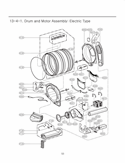 Drum and Motor Assembly Diagram and Parts List for DLEX3360W ABWEEUS LG Dryer