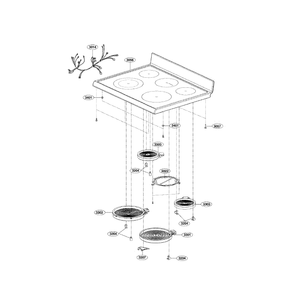 Cooktop Diagram and Parts List for LRE3023ST 00 LG Range