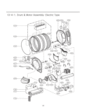 Drum & Motor Assembly Diagram and Parts List for DLEX3360V ASSEECI LG Dryer