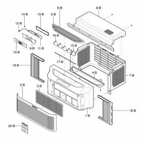 Cabinet And Front Grille Assembly Diagram and Parts List for 580 AWYDSRU LG Air Conditioner