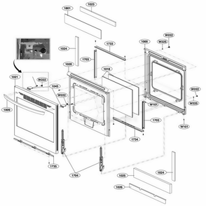 Door Parts Diagram and Parts List for LRE6385ST ASTLLCA LG Range