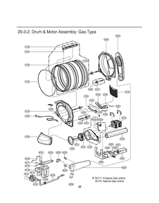 Drum And Motor Assembly Diagram and Parts List for GDL1329CGW8 ABWEELC LG Dryer