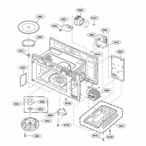 Interior Parts 1 Diagram and Parts List for LMV2083SB CBKELGA LG Microwave