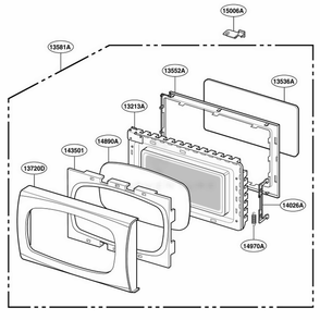 Door Parts Diagram and Parts List for LRM1250W CW1ELGA LG Wall Oven