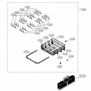 Lower Rack Assembly Diagram and Parts List for LDT7808BM ABMESNA LG Dishwasher