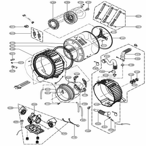 Drum And Tub Assembly Diagram and Parts List for 41483 ASTEPEU LG Washer