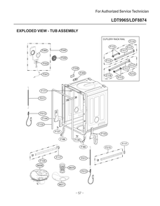 Tub Assembly Cutlery Rack Rail Diagram and Parts List for D1426DB1 ABDEEUS LG Dishwasher