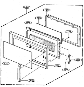 Door Parts Diagram and Parts List for MV-1320W  LG Microwave