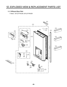 R-Room Door Part 1 Diagram and Parts List for GR-J31FWAJM ASBCNA0 LG Refrigerator