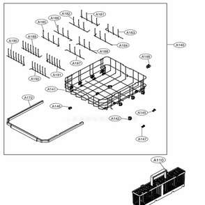 Bottom Rack Assembly Diagram and Parts List for 14673 ASTESEU LG Dishwasher