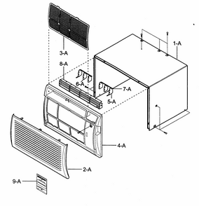 Cabinet/front Grille Assy Diagram and Parts List for 58074085400  Kenmore Air Conditioner