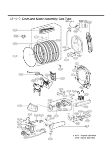 Drum And Motor Assembly Diagram and Parts List for DLGX8981V ASSEEUS LG Dryer