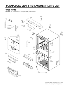 Case Parts Diagram and Parts List for GR-J23GMKYM ASBCNA0 LG Refrigerator