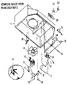 Range Hood Diagram and Parts List for 2335168912  Kenmore Range Hood