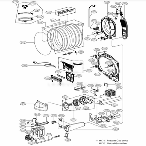 Drum And Motor Assembly: Gas Type Diagram and Parts List for DLGX7701VE ASSEEUS LG Dryer