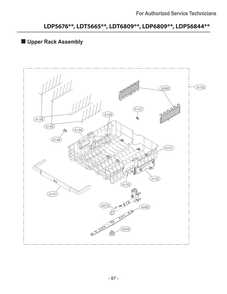 Upper Rack Assembly Diagram and Parts List for DUA414TD ABDEEUS LG Dishwasher