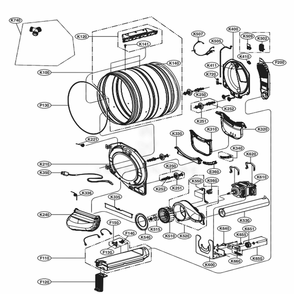 Drum And Motor Assembly 1 Diagram and Parts List for WKEX200HBA ABLEEUS LG Washer Dryer Combo