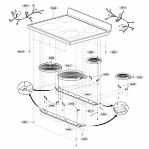 Cooktop Parts Diagram and Parts List for 619530 FSTLLGA LG Range