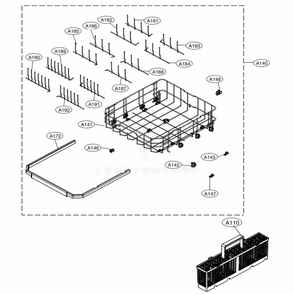 Lower Rack Assembly Diagram and Parts List for LDPS6844AS ASSESNA LG Dishwasher