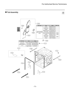 Tub Assembly Diagram and Parts List for SKSDW2411S ASTESNA LG Dishwasher