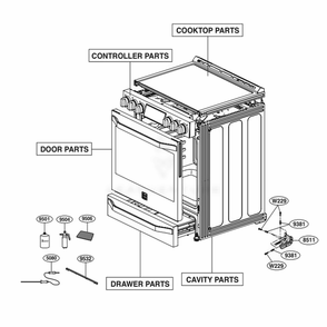 Main Diagram and Parts List for LSSE3027ST AS6LSTD LG Range