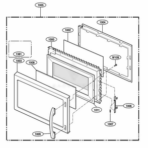 Door Parts Diagram and Parts List for 80592 CWHESEA LG Wall Oven