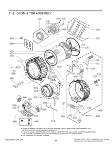 Drum And Tub Assembly Diagram and Parts List for FH3C8CDYK7 ASSEEUS LG Washer
