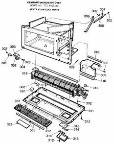 Ventilation Duct Diagram and Parts List for 7218915180  Kenmore Microwave