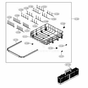 Bottom Rack Assembly Diagram and Parts List for 14677 ABDESEU LG Dishwasher