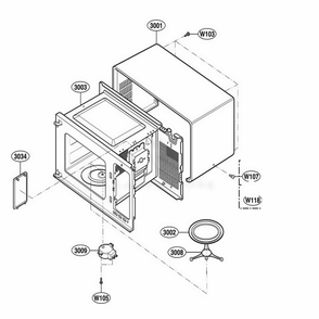 Oven Cavity Parts Diagram and Parts List for 62222301 CW1ESEA LG Range