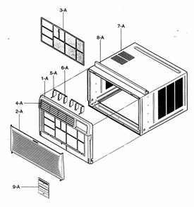 Cabinet/front Grille Assy Diagram and Parts List for 58075251500  Kenmore Air Conditioner