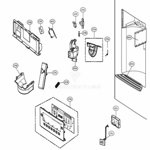Dispenser Parts Diagram and Parts List for 72059 AWBCSE5 LG Refrigerator