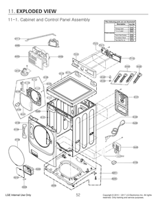 Cabinet And Control Panel Assembly Diagram and Parts List for FH387CDYK3 ABWEEUS LG Washer