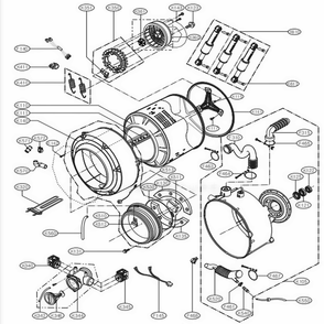 Drum And Tub Assembly Diagram and Parts List for 498610 ABWEEUS LG Washer Dryer Combo