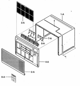 Cabinet Front Grille Assy Diagram and Parts List for 58073104300  Kenmore Air Conditioner