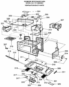 Ventilation Duct Diagram and Parts List for 7218965581  Kenmore Microwave