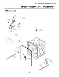 Tub Assembly Diagram and Parts List for DUA513FD ABDEEUS LG Dishwasher
