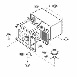 Oven Cavity Parts Diagram and Parts List for 62342203 CW1ESEA LG Range