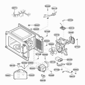 Interior Parts Diagram and Parts List for YMT4155SPS CSBEWPC LG Microwave
