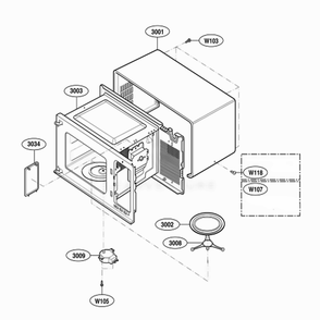 Oven Cavity Parts Diagram and Parts List for 62252 CW1ESEA LG Wall Oven
