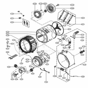 Drum And Tub Assembly Diagram and Parts List for GCWF1069QD3 ASSEELC LG Washer